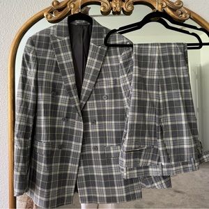 Boohoo Man Plaid Double Breasted Suit